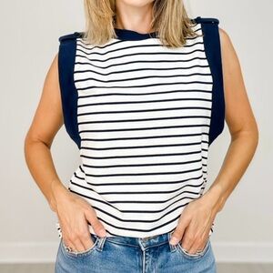 NEW Striped Cotton French Terry Utility
Sleeveless Top L White/Navy